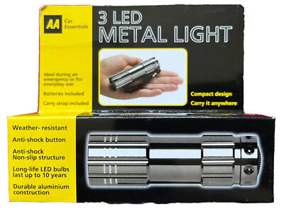 AA CAR ESSENTIAL 3 LED METALL TASCHENLAMPE KOMPAKTES DESIGN WASSERDICHT ANTI-SCHOCK NEU