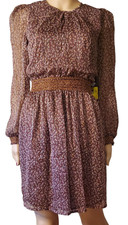 Black Tape Boho Fairy Chiffon Metallic Brown Foliage Smocked Waist Dress Sz M