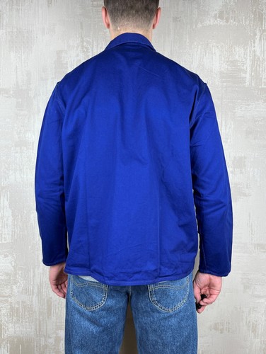 Vintage 70s French Work Chinese Jacket Friendship Chore Sanfor Indigo Blue Sz 54 - Picture 10 of 12