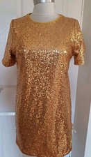 BrandNew GLAMOROUS Gold SEQUINNED Shift EVENING DRESS S 10 12  Cruise Party Club