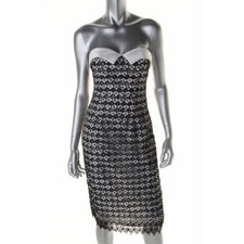 ABS - Allen Schwartz ~ Black Lace Ivory Strapless Sheath Party Dress 4 NEW $403