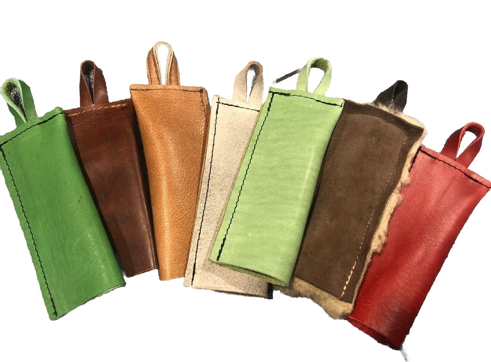 MOUNTAIN LEATHER DESIGN USA made Pair (2) LEATHER Cast Iron Pot Pan Skillet Handle Holder Sleeve Cover