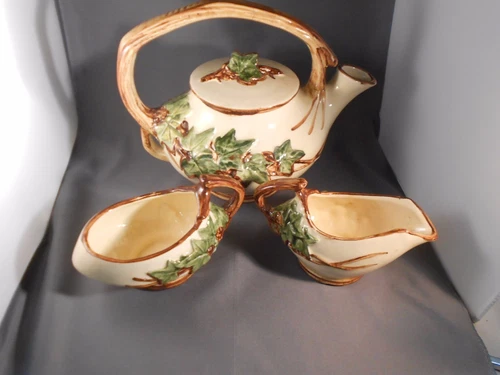 VINTAGE McCOY ART POTTERY TEA IVY SET - 3 Pieces Teapot Sugar & Creamer.