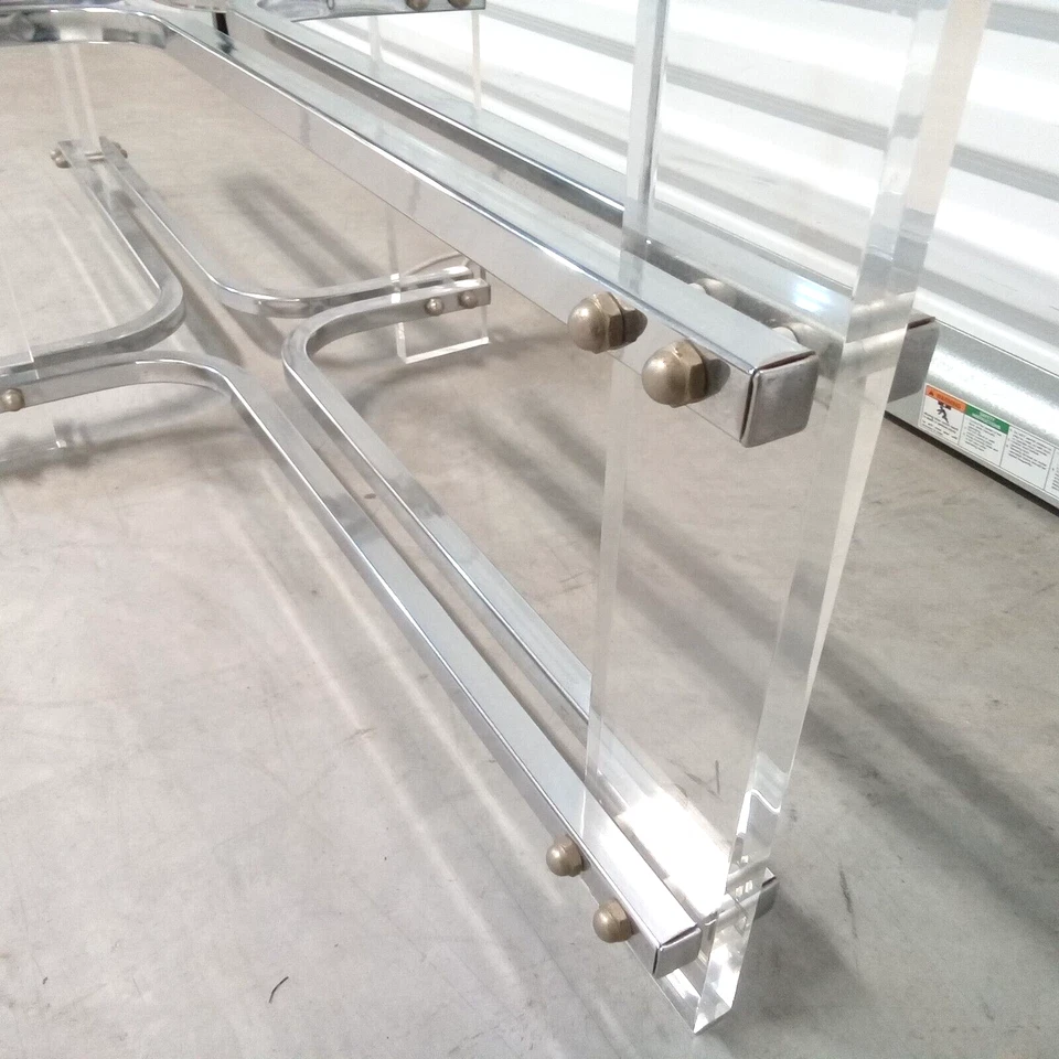 CHARLES HOLLIS JONES TABLA DE SURF CROMO VIDRIO LUCITE MESA DE CENTRO VINTAGE AÑOS 70 MCM Foto 4 de 4