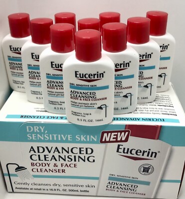 Eucerin  Advanced Cleansing Body and Face Cleanser Travel Sz (.5 oz) Lot X 10