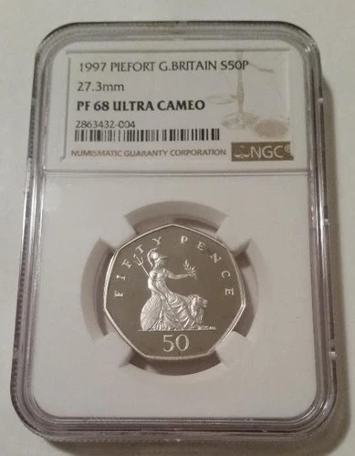Great Britain 1997 Silver 50 Pence Piefort Britannia Seated PF68 UC NGC Low Mint