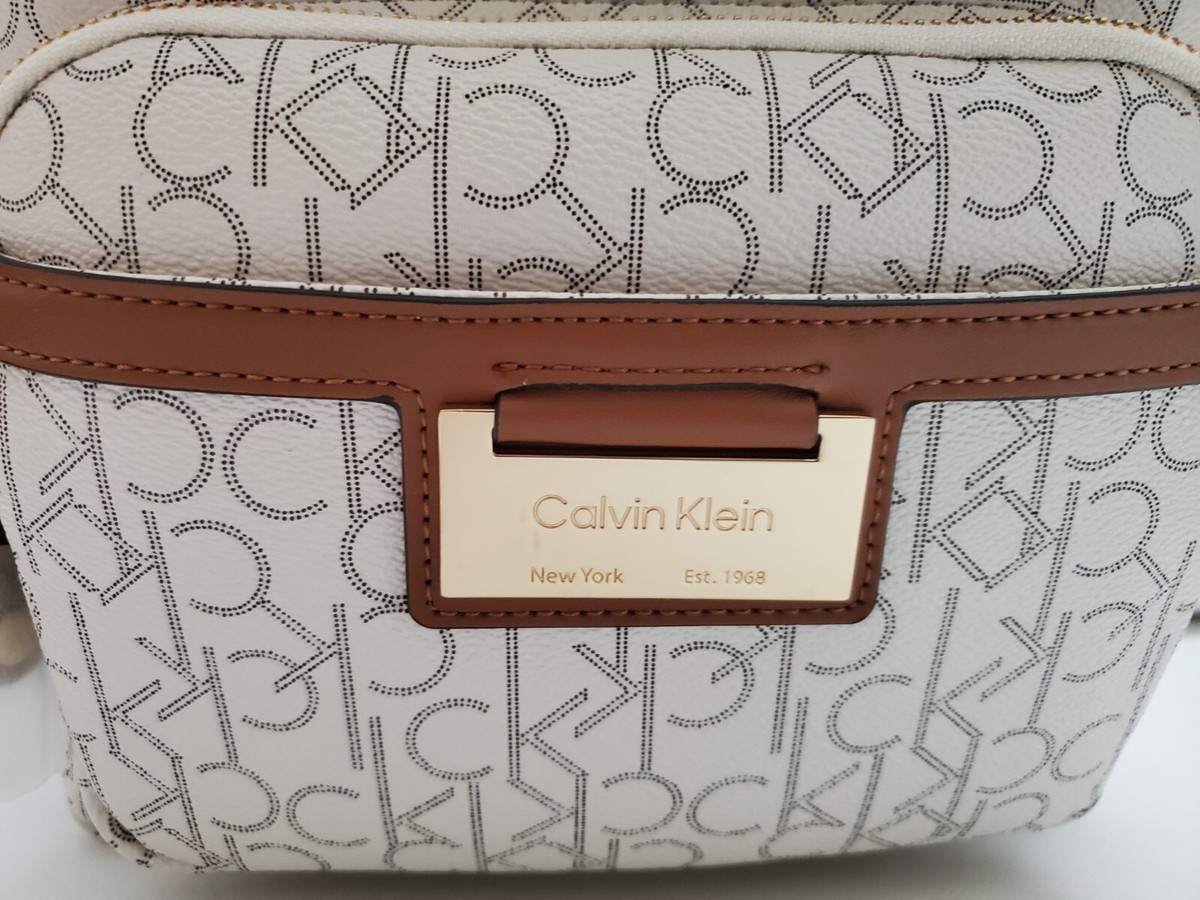 Calvin Klein Womens Medium Zip Backpack CK Logo Dust White 