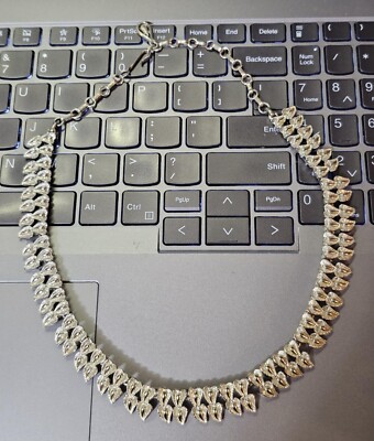 Signed CORO Silvertone Choker Necklace w/ Double 2 Leaf Design 17.75''- S90