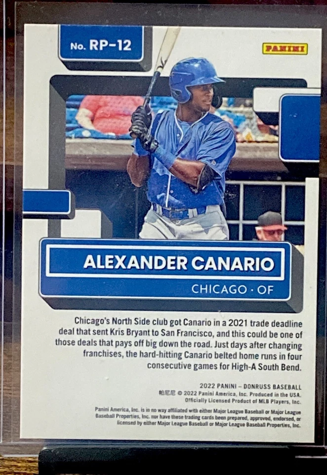 2022 Donruss Alexander Canario Rated Prospect Diamond Parallel Insert No. RP-12 - Image 3 of 3