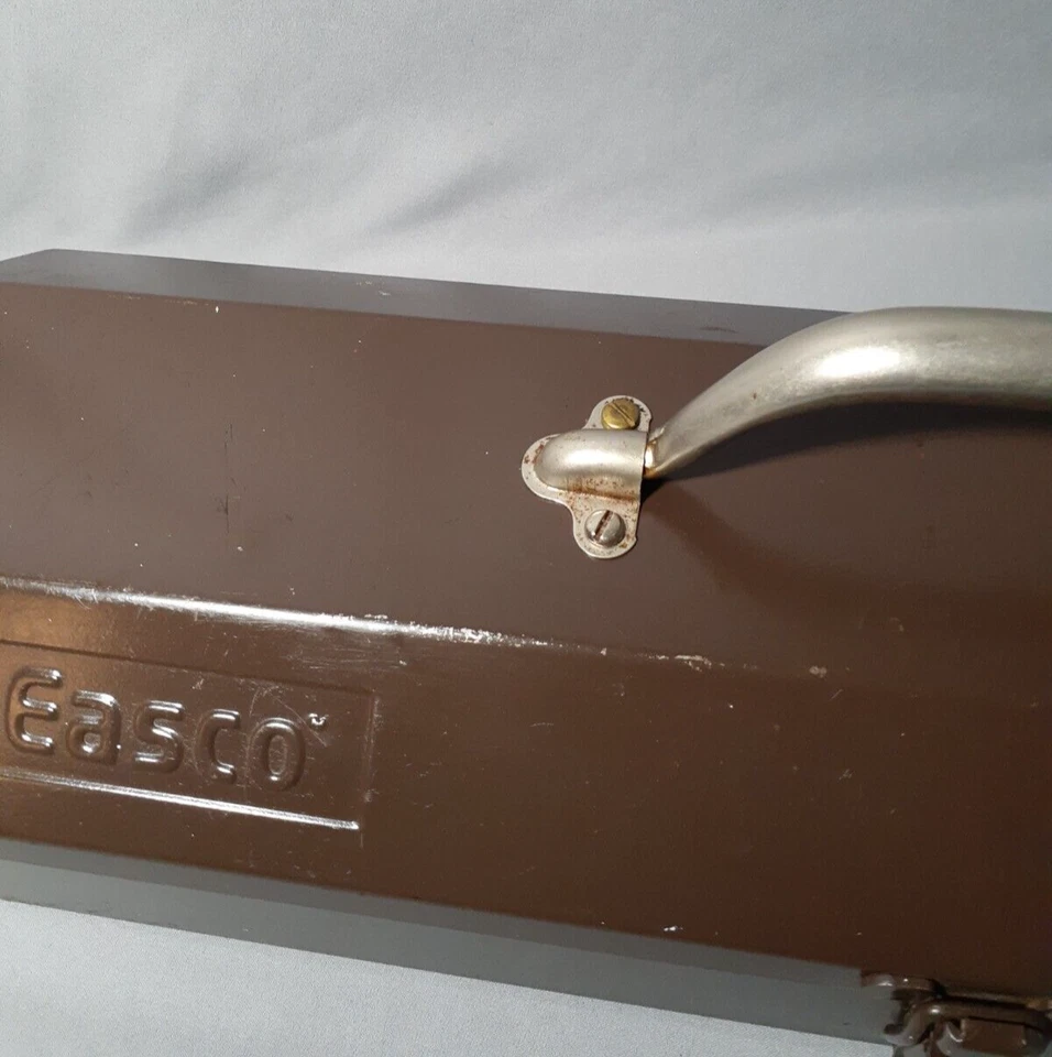 Vintage Easco Brown Tool Box Socket Tools Wrenches 19"x6"x4". - Image 4 of 4