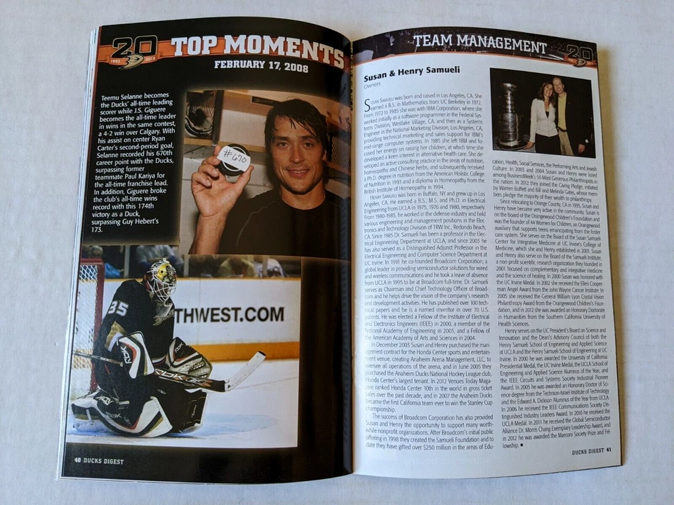 TEEMU SELANNE END OF AN ERA - LAST GAME PROGRAM APRIL 13, 2014 DUCKS DIGEST - Image 4 of 4