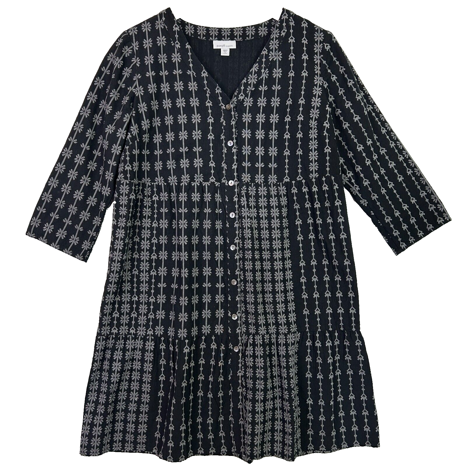 j.jill pure jill half sleeve button front floral print dress black small petite