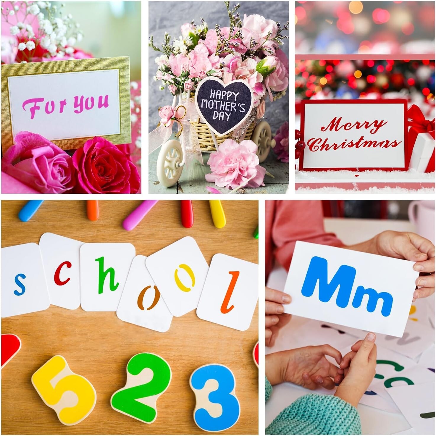 6 Pcs Alphabet Letters Numbers Stencils  for Painting Drawing Scrapbooking Cards