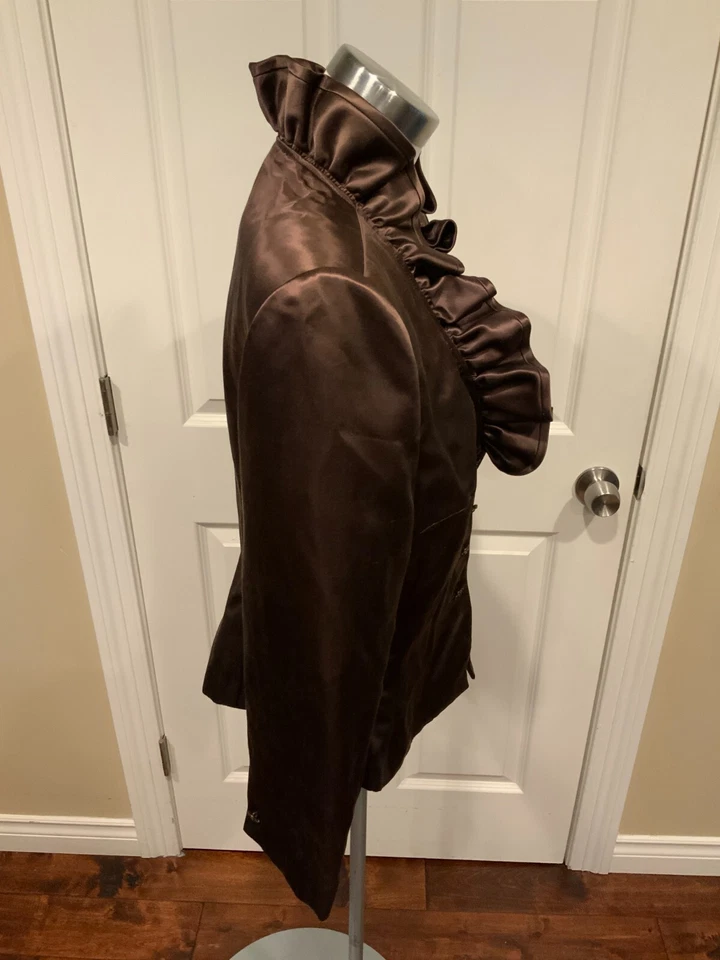 Jaqueta Rollar Kay Unger Bronze 100% Cetim Seda Babado, Tamanho 12 - Imagem 4 de 4