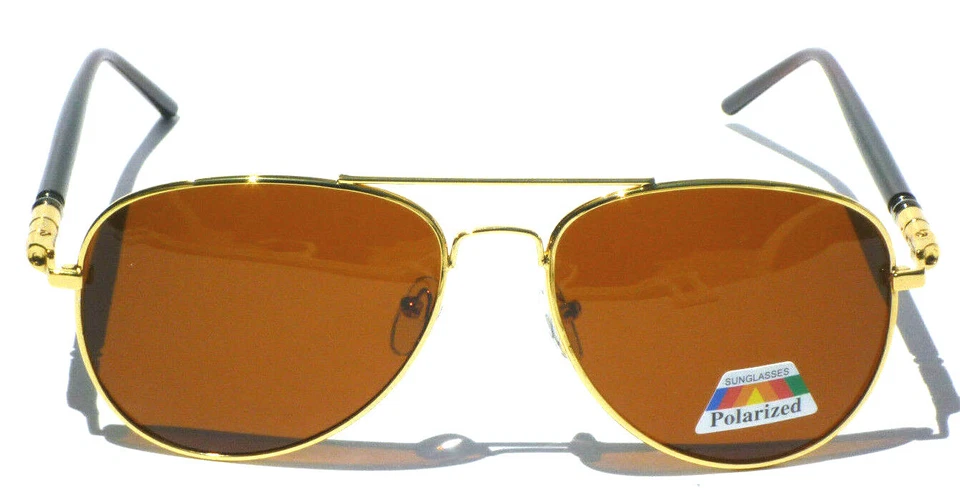 飞行员太阳镜金色镜框/棕色偏光镜片运动户外驾驶 — 第 3/3 张图片