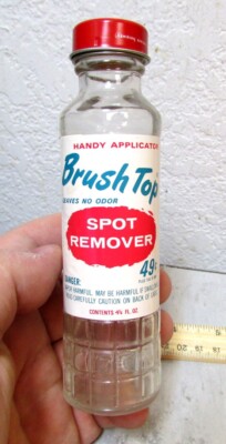vintage Brush top Spot remover empty bottle, cool graphics, nice decor item