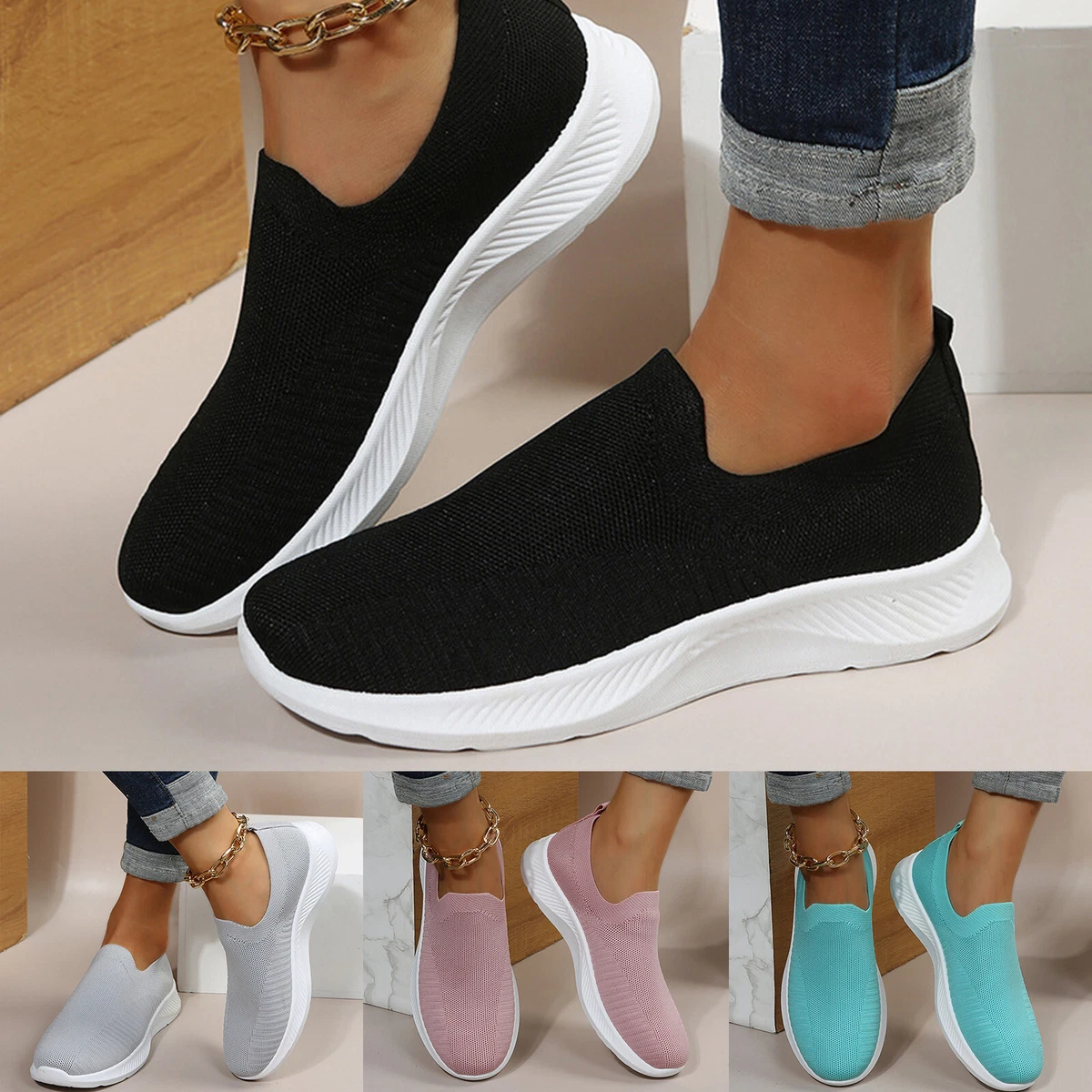 Women Flat Sole Wear Casual Athletic Works Shoes Women s Wedge Walking Sneaker