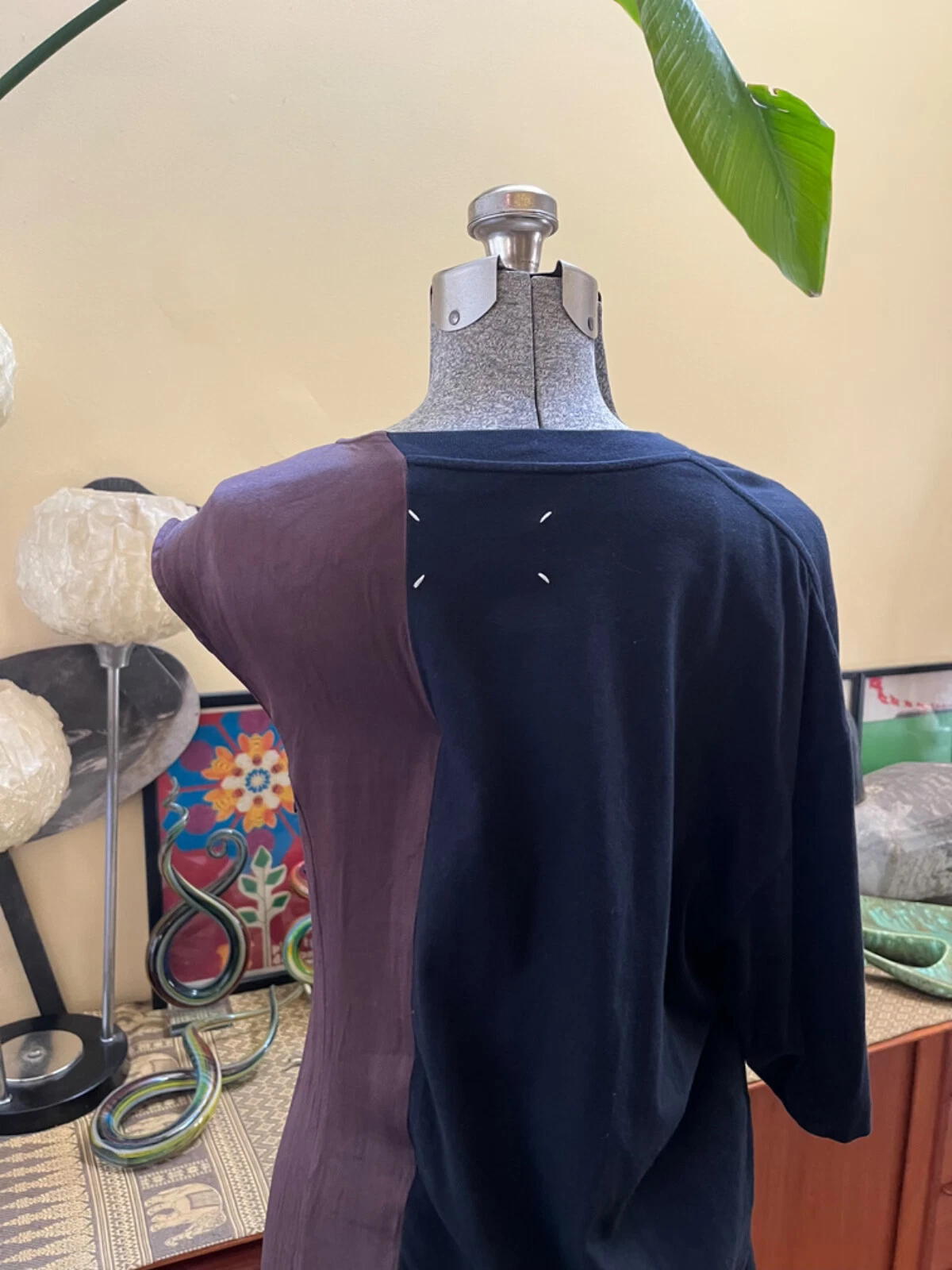 MAISON MARGIELA Abito T Shirt Martin Margiela Bianco Tag Nero Marrone Asimmetrico Italia L US 4 6