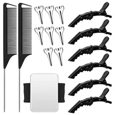 17 Piece Hair Tool Set - Sectioning Rings, Metal Combs, Clips and Black