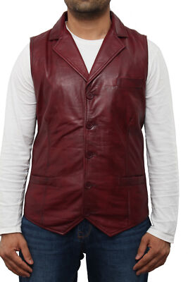 Vest Leather Mens Biker Genuine Motorcycle Jacket Men Sleeveless Size  Maroon 41