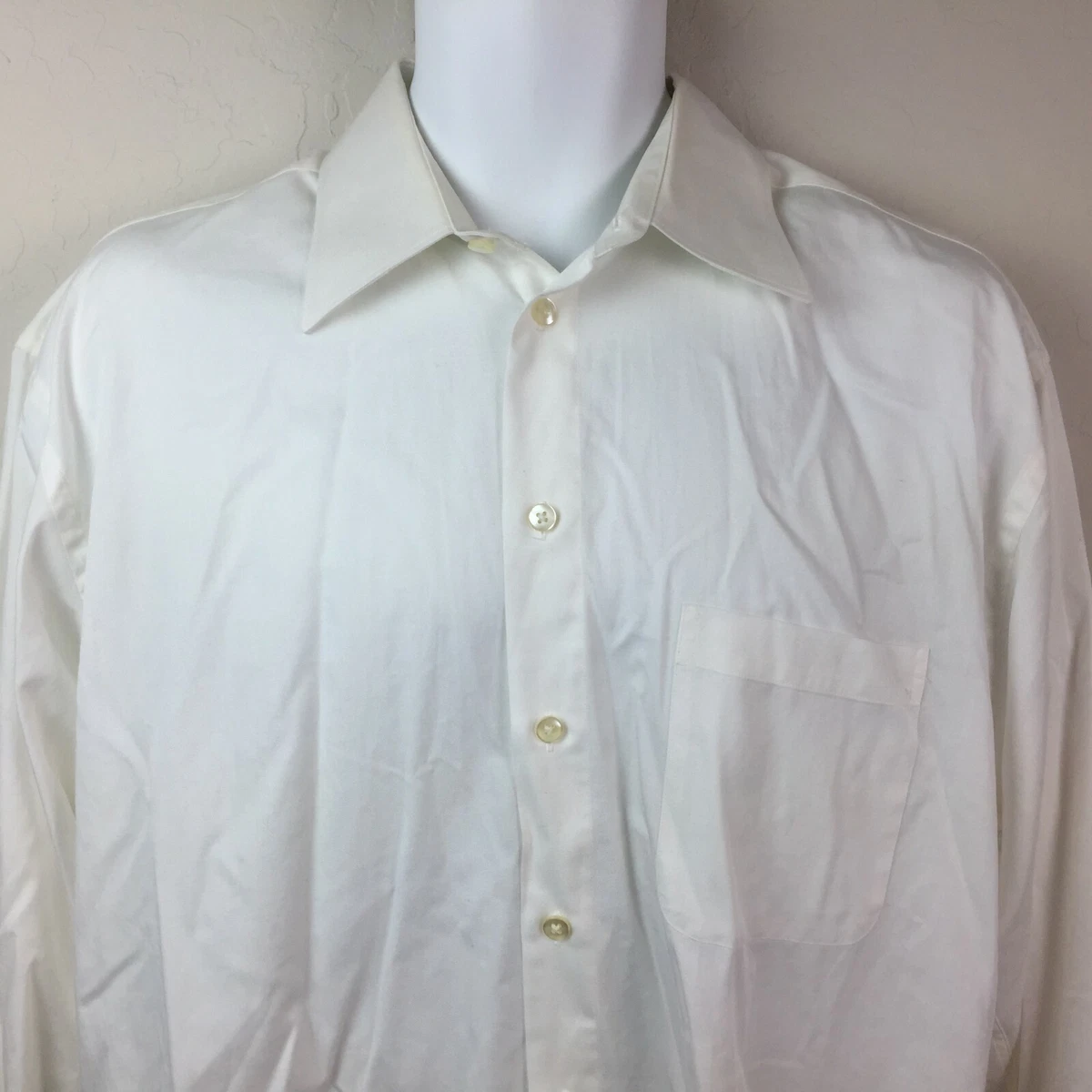 Claiborne Men s White Dress Button Up Shirt Dressy Work Office Business Size L eBay