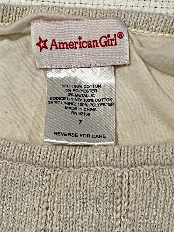 Vestido Suéter American Girl Tejido Talla 7 Crema Brillo Brillo Metálico (LEER) Foto 2 de 4