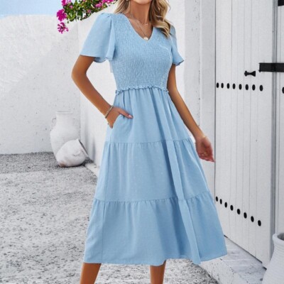 Women Retro Prom Dresses Short Sleeve Polka Dot Swing Boho Party Evening  Fashion | eBay UK
