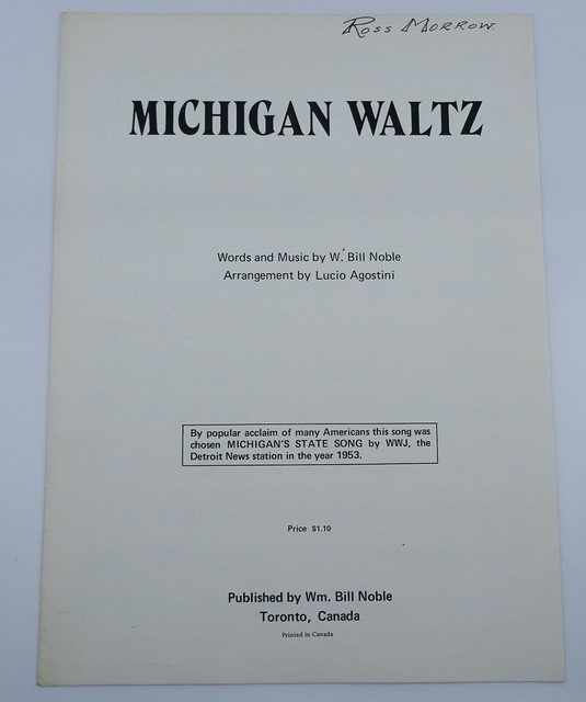 Rare Vintage Sheet Music Michigan Waltz Song by W Bill Noble 1973 State