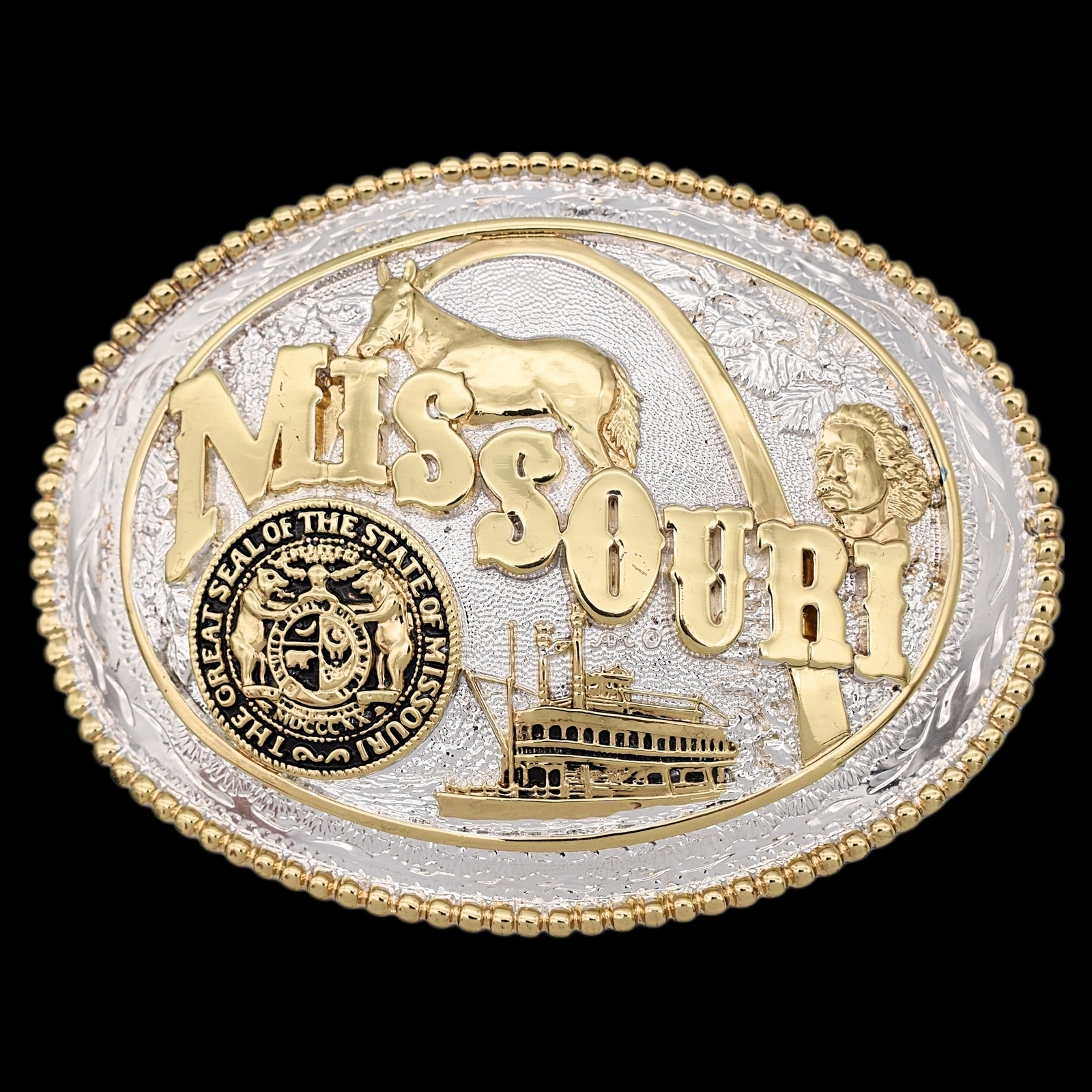 Missouri Large Gold & Silver Plate Solid Brass ADM Vintage Belt Buckle