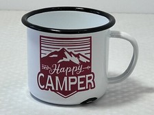 "HAPPY CAMPER", [CAMP STYLE CUP] Metal Enamel Coffee Mug Cup￼, Vintage With Flaw