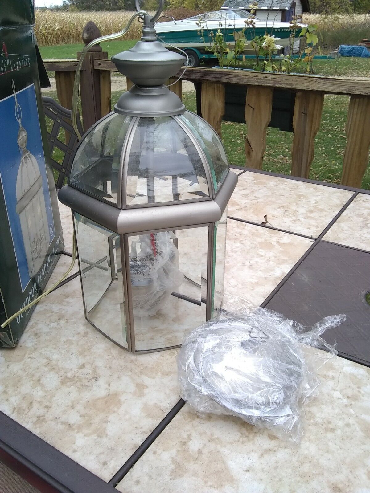 Outdoor Pendant Light Clear Bevel Glass Hexagon Shape 2 light Br