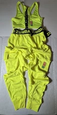 Pre Owned Last Photo Zumba Sports Bra Cargo Joggers 2 Pc Set Hi Viz Yellow Sz S