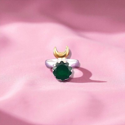 925 Silver Natural Green Onyx Stackable Daughter Minimalist Ring Jewelry US 7