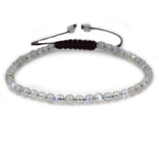 Natural Grey Labradorite Quartz 4mm Round Beads Adjustable Braided Macrame Tasse