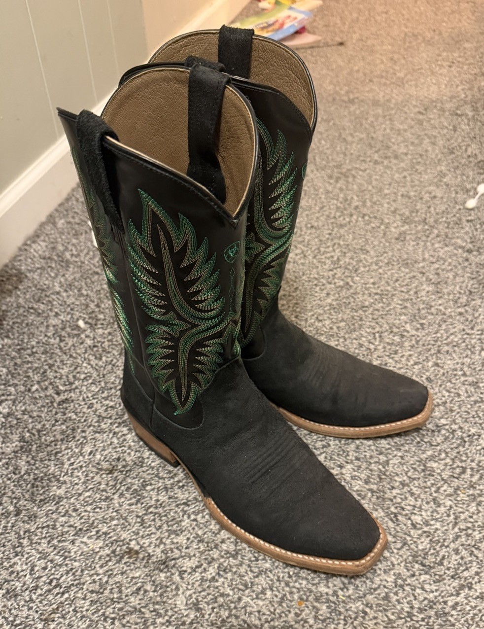 's Futurity Cowboy Western Boots Cuttertoe Size 9 D Black Ro