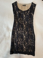 Club Monaco Black Lace Sheath Dress Nude Silk Lining Sleeveless, Size 2
