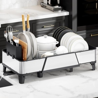 Urackify Large Dish Drying Rack  Triple Expandable Dish Rack for Kitchen Coun...