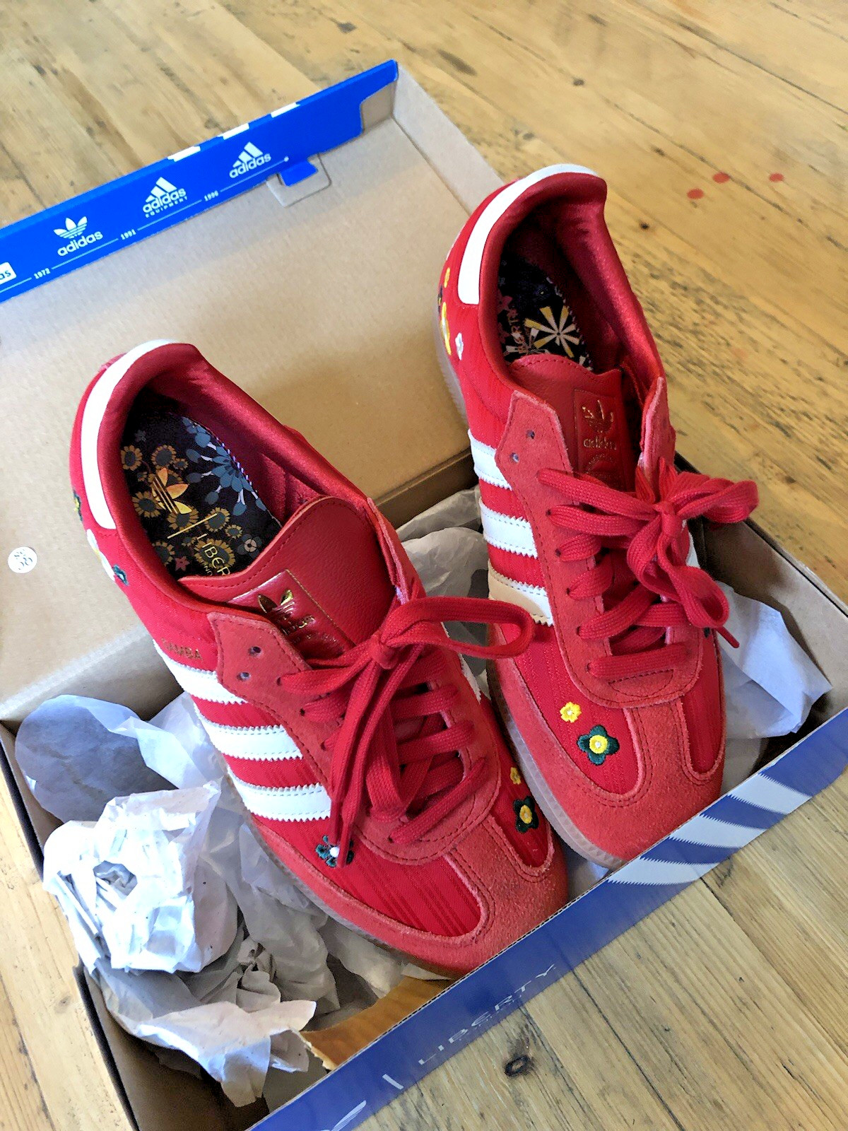 Liberty Adidas SAMBA OG W Trainers in Box, Red, Size 8.5, RRP £100 - worn once image 10