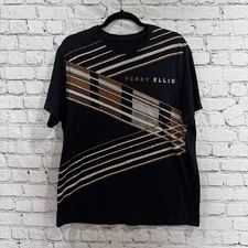 Perry Ellis Graphic Tee XL Black Stripe – Y2K Inspired Streetwear
