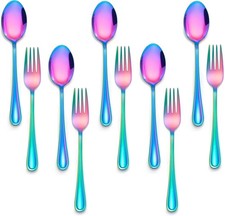 10-Piece Rainbow Toddler Utensils, Kid Stainless Steel Silverware Set