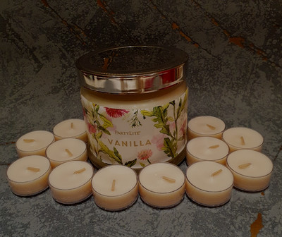 Partylite  SET  3 Docht Duftwachsglas  und  12  Teelichter  VANILLA   SELTEN
