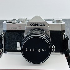 Konica Autoreflex T 35mm SLR Film Camera with Soligor Lens Silver Black UNTESTED