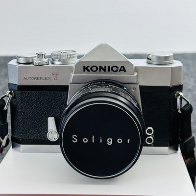 Konica Autoreflex T 35mm SLR Film Camera with Soligor Lens Silver Black UNTESTED