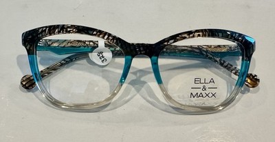 Ella & Maxx Eyeglasses Square Teal Clear Gradient Tortoise Accent 53-17-140 $328