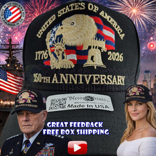 USA 250th Anniversary Hat Cap Eagle 1776 2026 Black Embroidered Made In USA V2.0