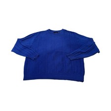 Vtg Bill Blass Mens XL Cable Knit Hand Framed USA Royal Blue Fisherman Crewneck