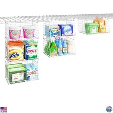 3-Tier Foldable Wire Laundry Basket Organizer with 360° Hooks - Space-Saving