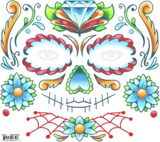 Candy Skull Face Tattoo FX Makeup Fancy Dress Halloween Adult Costume Accessory