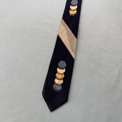vtg 30s 40s Esquire Cravats Silk Tie MCM Art Deco Medallion Blue Yellow 3x53