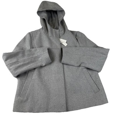 J Crew Milton Wool Hooded Full zip & snap Coat Jacket Black Label sz 16 Pockets